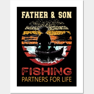 Vintage Father Son Fishing Partners For Life Dad Matching Posters and Art